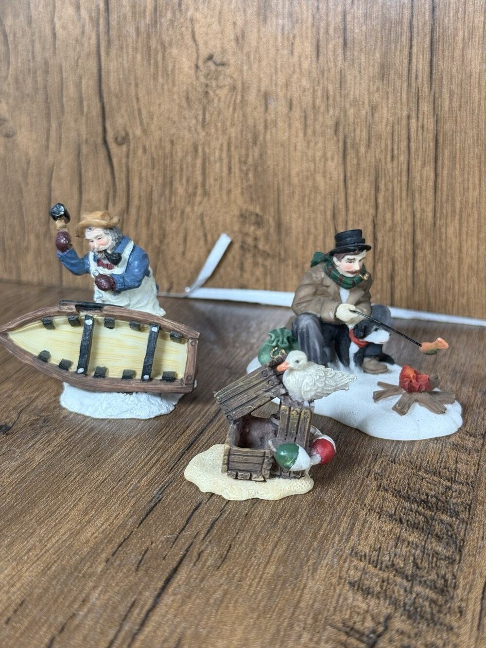 Lot of 3 O'Well Christmas Village Accessory Resin Figures Men Women Fishing